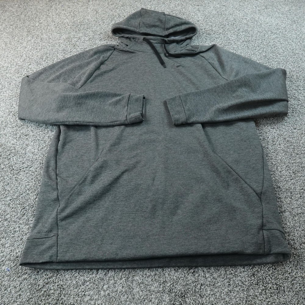 Nike Hoodie Mens 2XLT Gray Dri Fit Pullover Sweatshirt Swoosh Gym Performance